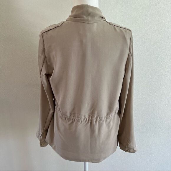 NWT Chico’s jacket soft mix safari crepe lapel size 0 (small 4) tan waist tie - Picture 4 of 12